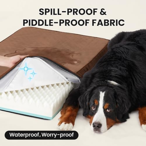 OhGeni Orthopedic Waterproof Large Dog Bed, Memory Foam, 47 inch(Brown)