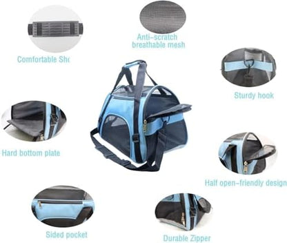 ZaneSun Cat Carrier,Soft-Sided Pet Travel Carrier for Cats,Dogs Puppy Comfort Portable Foldable Pet Bag Airline Approved (Medium-Blue)