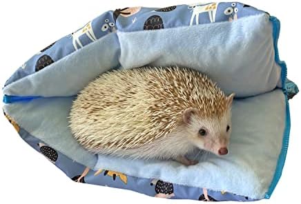 Cute Friendly Zipper Waterproof Portable Sleeping Bag Pouch Hideout Cave Habitat for Hedgehog, Baby Guinea Pig, Hamster, Ferret, Squirrel, Small Animal Bed Nest House Cage Portable Cushion (Blue)