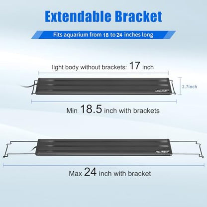 AQUANEAT LED Aquarium Light Full Spectrum 17 Inch Light Body with Extendable Brackets for 18 Inch to 24 Inch Fish Tank Light Fresh Water (Pack of 2)