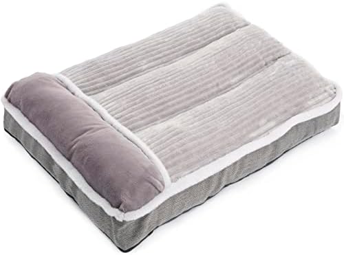 Dog Bed for Large Dogs, Dog Mattress with Pillow for Crate Kennel, Sofa pet Bed, Super Soft pet Bed for Medium, Jumbo, Small Dogs Breeds Grey, Medium:(31"x25"x3")