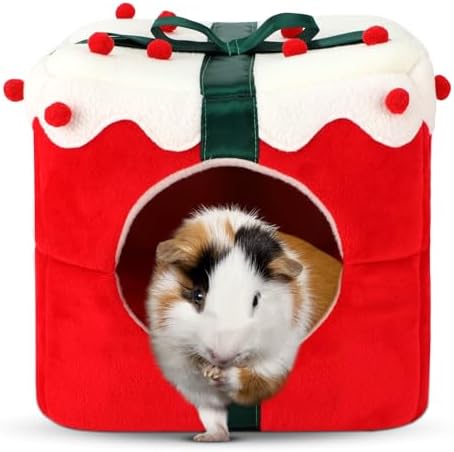 YUEPET Christmas Guinea Pig Hideout, Christmas Pet Bed, Gift Box