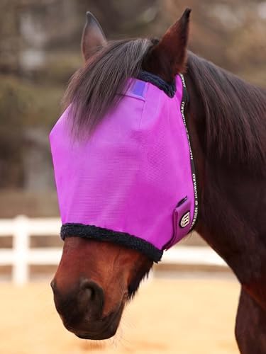 Harrison Howard Reinforced Horse Fly Mask with Mirror PVC Brow Support, Enhanced Eye Space, UV Protection Purple XL