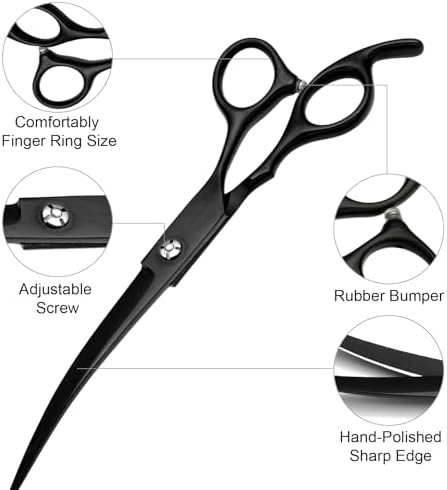 Dog Grooming Scissors Kit, Premium Stainless Steel Dog Shears with Curved Shears, Sharp Durable for Dogs Cats+Black 4 Piece