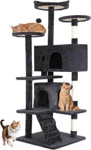 BestOffice 54" Cat Tree with Toy, Multi-Level Cat Tower Indoor Dark Gray