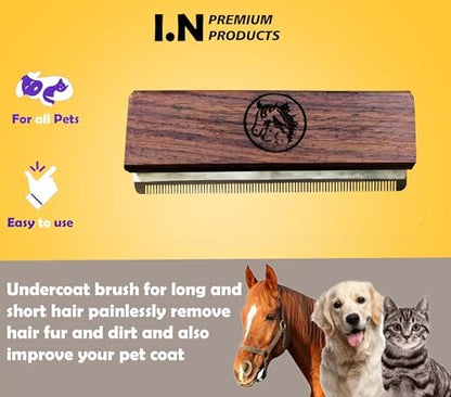 Deshedding Grooming Brush for Dogs Cats & Horse Easy Ergonomic Wood Groomer Brush Professional Brush Grooming Tool Supplies, Remove painlessly 95 Percent of Lose Hair Fur & Dirt (5 inch)