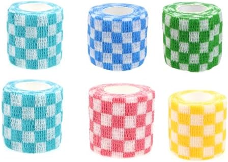 Self Adhesive Bandage Wrap Animal Cohesive Bandage Self Adherent Wrap First Aid Tape for Dogs Cats Horses Birds & Wrist Healing Ankle Sprain (2 Inch Grid Set 6 Rolls)