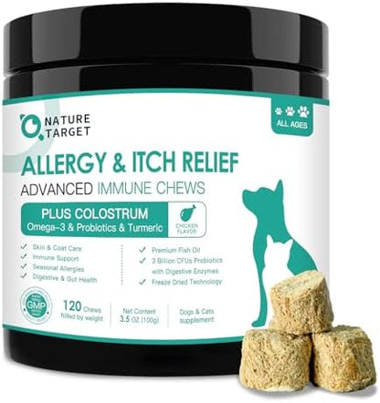 NATURE TARGET Dog Allergy Chews, Skin & Gut, Real Chicken, Freeze-Dried