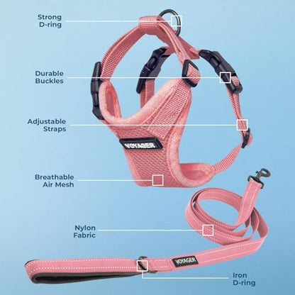 Best Pet Supplies Voyager Step-in Lock Pet Harness w Reflective Pet Leash Combo Set with Neoprene Handle 5ft - Supports Small, Medium and Large Breed Puppies/Cats - Pink, M