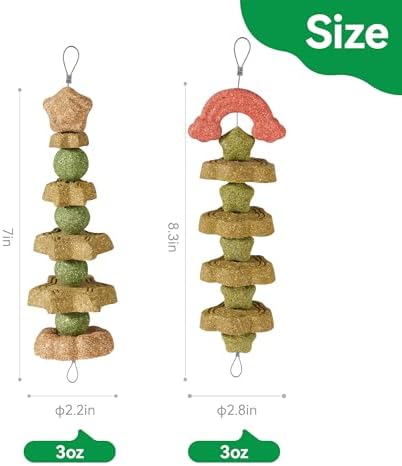 2 Pack Rabbit Chew Toys Bunny Treats, Prevent Teeth Overgrowth, Chew Toys for Guinea Pig/Hamster, Made with Timothy Hay & Vegetables for Rodent Pets, Small Animal Toys