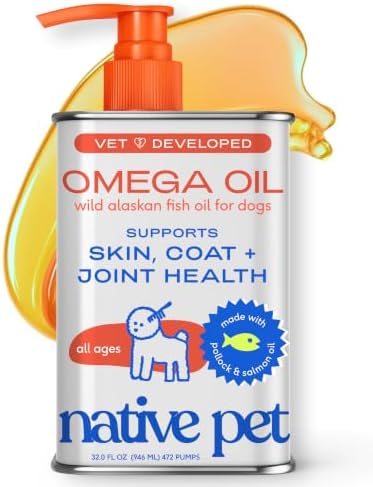 Native Pet Omega 3 Fish Oil for Dogs & Cats – Wild Alaskan Salmon Oil for Dogs Skin and Coat, Supports Joints, Heart & Shedding – Fast-Absorbing Omega 3 6 9 Liquid Supplement – 32oz