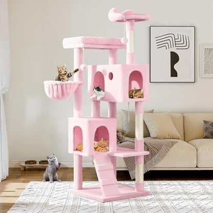 Allewie 64 Inches Multi-Level Cat Tree Tower for Indoor Cats Pink
