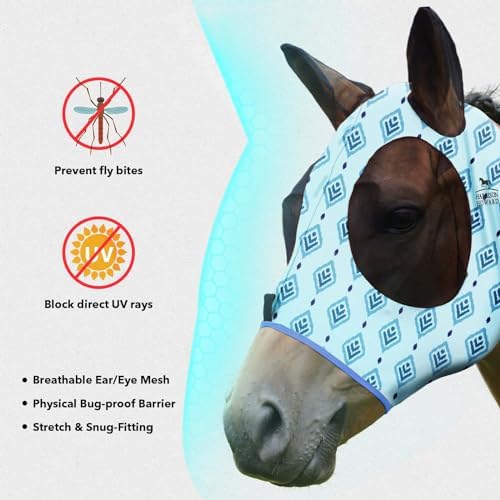 Harrison Howard Super Comfort Stretchy Fly Mask Large Eye Space with UV Protection Soft on Skin with Breathability Nature Aztec XL Extra Full Size