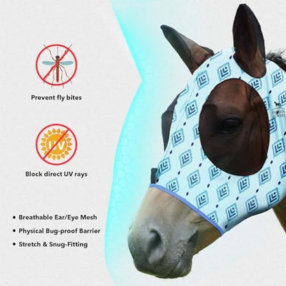 Harrison Howard Super Comfort Stretchy Fly Mask Large Eye Space with UV Protection Soft on Skin with Breathability Nature Aztec Full (Large)