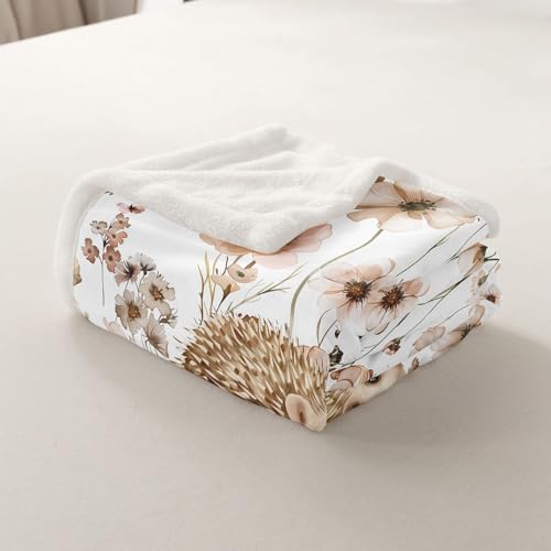 Erosebridal Kids Hedgehog Blanket Throw 50"x60",Cute Floral Mushroom Blankets and Throws for Girls Boys,Wildlife Animal Fleece Blanket Country Cottage Flower Sherpa Blanket for Bed Couch Decor