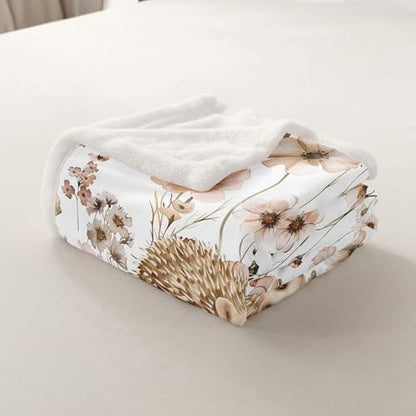 Erosebridal Kids Hedgehog Blanket Throw 30"x40",Cute Floral Mushroom Blankets and Throws for Girls Boys,Wildlife Animal Fleece Blanket Country Cottage Flower Fuzzy Blanket Room Home Decor