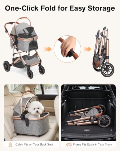 Pet Stroller with Detachable Carrier, Shock-Absorbing & Foldable