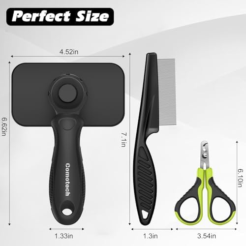 Comotech 3PCS Cat Grooming Supplies,Cat Brush & Nail Clipper/Trimmer & Flea Comb for Shedding Indoor Cats Dogs and Small Animals - Meet All Your Pet's Daily Grooming Needs - All in One Set (Green)