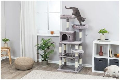 Trixie 56.3" Eduardo Cat Tree, 4-Level Indoor Cat Furniture with Jute Scratching Posts, Plush Condo, Hammock & Platforms, Play Rope and Dangling Ball