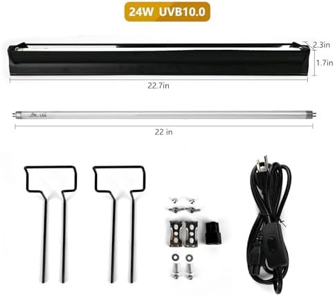 T5 UVB Lighting Combo Kit for Reptiles,24W Light Fixture with Desert 10.0 T5 UVB Light Bulbs Terrarium Hood Heat Lamp for Breaded Dragon,Turtle,Frog,Lizard,Tortoise,Gecko,Snake