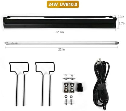 T5 UVB Lighting Combo Kit for Reptiles,24W Light Fixture with Desert 10.0 T5 UVB Light Bulbs Terrarium Hood Heat Lamp for Breaded Dragon,Turtle,Frog,Lizard,Tortoise,Gecko,Snake
