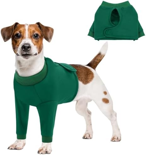 Queenmore Recovery Sleeve for Dogs Front Leg, Dog Recovery Sleeves, Dog Surgical Recovery Suit Female, Pet Elbow Protector Cone Collar Alternatives, Green, XS
