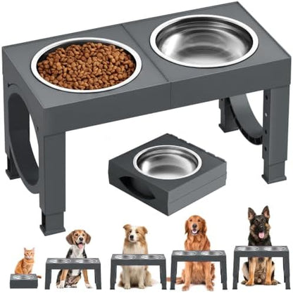 XIAZ Elevated Dog Bowls Large Breed Raised Dogs Bowl Stand Large/Medium Sized Dog Stainless Steel Food Water Bowl Stands 5 Heights Adjustable 9/11/12/14in Pet Feeder Dish Station