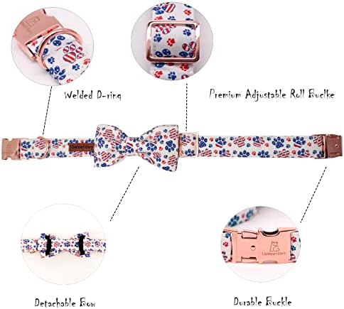 Lionheart American Flag Dog Collar with Bow - Adjustable for Medium Dogs