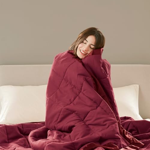 Madison Park Down Alternative Twin Blanket for Bed, Satin Trim, Burgundy
