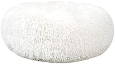 otoez Kitten Puppy Bed Extra Small XS Round Dog Cat Beds Anti Anxiety Plush Pet Calming Donut Bed with Non-Slip Waterproof Bottom, Washable (15.7", White)