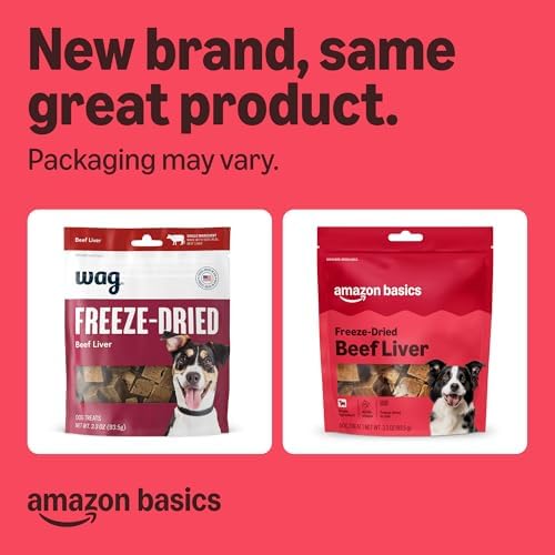 Amazon Basics Freeze-Dried Raw Single Ingredient Dog Treats (Previously Wag), Beef Liver, High Protein, Grain-Free, 3.3 Ounce, Packaging May Vary (Pack of 2)