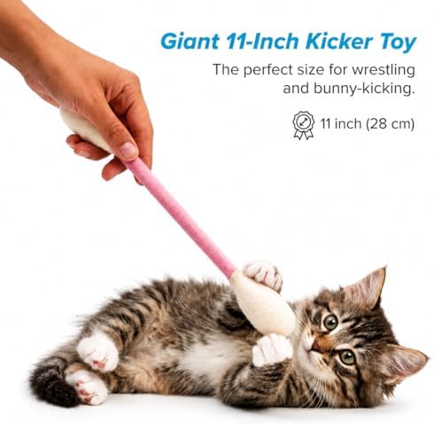 Glaciart One XXL Swabs Cat Toys with Catnip - 2 Pk | Durable for Chew, Cute Cat Toys Interactive Kitty for Boredom, Exercise, & Play | Filled w/Organic Catnip for Anxiety & as Digestive Aid