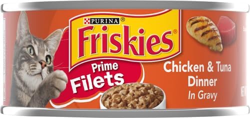 Friskies Purina Prime Filets Chicken and Tuna Dinner in Wet Cat Food Gravy - (Pack of 48) 5.5 oz. Cans