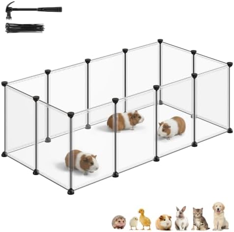 SONGMICS Pet Playpen, Clear Plastic Modular Enclosure, DIY Indoor Fence