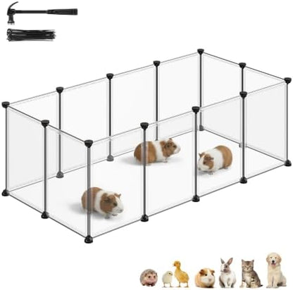 SONGMICS Pet Playpen, Clear Plastic Modular Enclosure, DIY Indoor Fence
