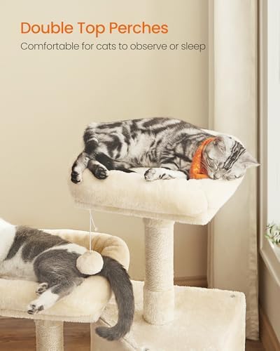 Feandrea Cat Tree, 45.3-Inch Cute Cat Tower, Plush Climbing Condo, Beige