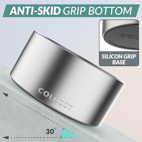 Coldest Dog Bowl - Anti Rust Metal, Non Slip, 3 Layers Insulated Stainless Steel Dog Bowls - Spill Proof & Heavy Duty - Water Bowl for Dogs, Cats, Dish Washer Safe (200 oz, Polished Stainless Steel)