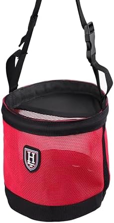 Harrison Howard Horse Muzzle Feed Bag Nylon Mesh Grain Feed Bag with Padded Neck Strap Adjustable Belt Pink Medium