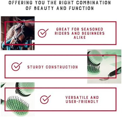 Weaver Equine 6-Piece Horse Grooming Kit, Ergonomic Gentle Horse Care Kit, Equestrian Supplies for Bathing Support, Detangling, and More, Mint/Gray