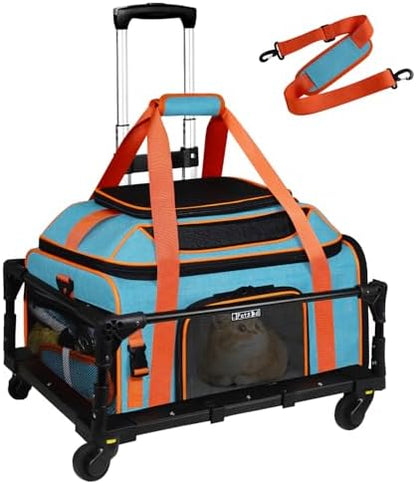 Petskd Top-Expandable Pet Carrier with Wheels Airline Approved, Blue