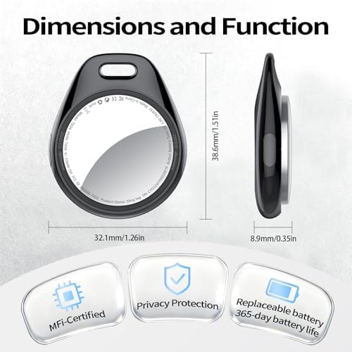[iOS Only] Tukio Air Tracker Tags 4 Pack Black, [Apple MFi Certified]