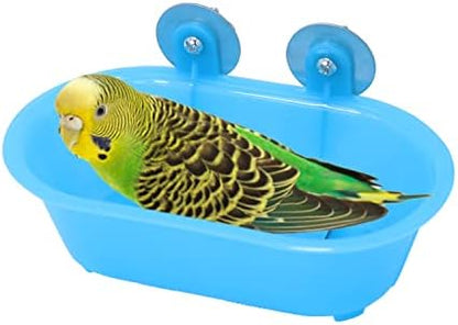 Wontee Bird Bath with Mirror for Small Birds Budgie Parakeet Cage, Blue (B)