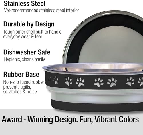Loving Pets Corsa Dog Bowls- Stainless Steel Dog & Cat Bowls - Spill Proof Dog Food Bowl, Cat Bowl, Puppy Essentials & Pet Supplies Great for Home & Travel (Large 35-65 lbs, Stealth Black)