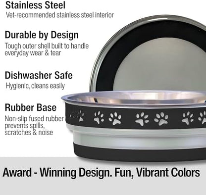 Loving Pets Corsa Dog Bowls- Stainless Steel Dog & Cat Bowls - Spill Proof Dog Food Bowl, Cat Bowl, Puppy Essentials & Pet Supplies Great for Home & Travel (Large 35-65 lbs, Stealth Black)