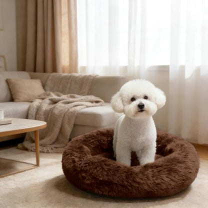 Comfort Donut Dog Bed for Small Dogs, Cat Bed & Pet Bed for Indoor Use, Medium Size with Soft Plush, Round Dog Beds for Large Dogs and Cats (Coffee, 20''Lx20''Wx8''Th)