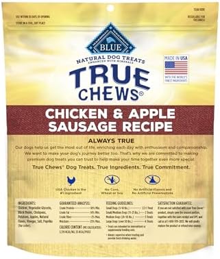 Blue Buffalo True Chews Dog Treats, Made in The USA with Natural Ingredients, Chicken and Apple Sausage Recipe, 12-oz Bag (Pack of 6)