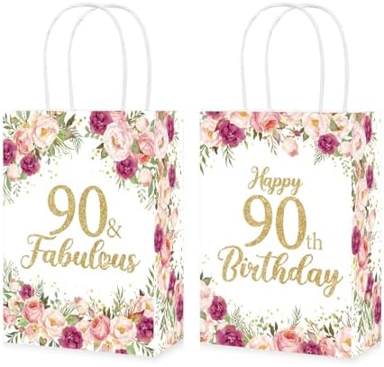 Greencian 16Pcs Flower 90th Birthday Party Favor Bags for Women