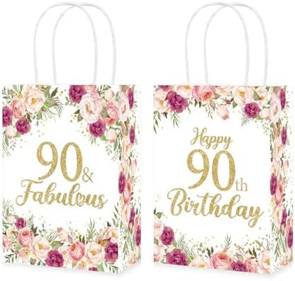 Greencian 16Pcs Flower 90th Birthday Party Favor Bags for Women
