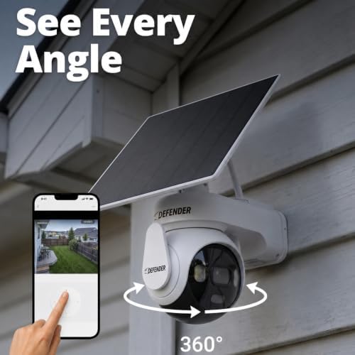 Defender AI 4K Guard Ultra-Charge AOV Wireless Battery Security Camera, 24/7 Recording, 360° PTZ, AI Tracking, Setup in 5 Minutes, 10,000mAH Battery, 5W Solar Panel, Guard App (1-Pack)