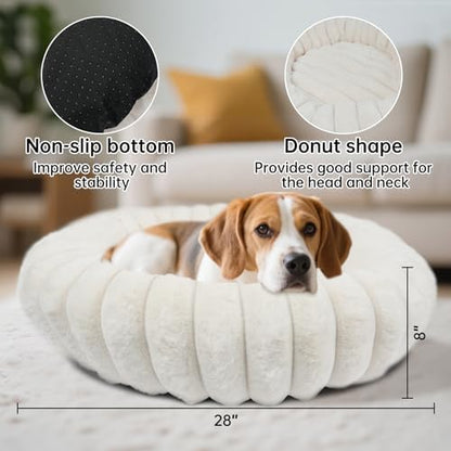 Donut Small Medium Dog Bed Washable Kitty & Puppy Bed,28ins White